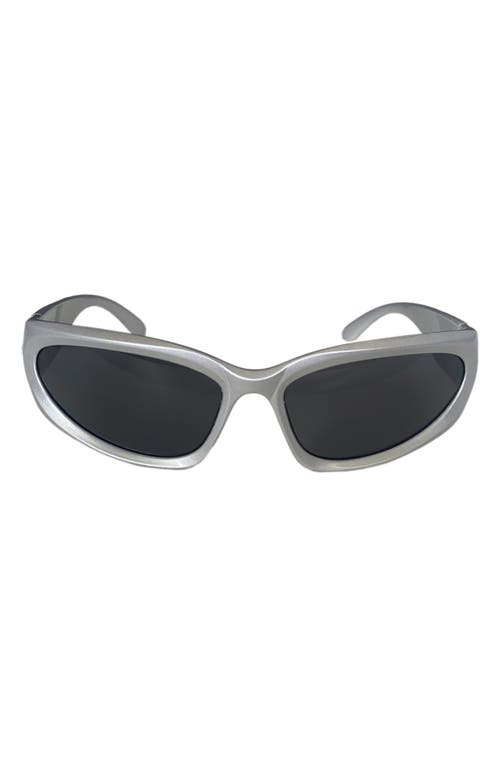 Racer 72mm Polarized Wraparound Sunglasses in Silver/Black