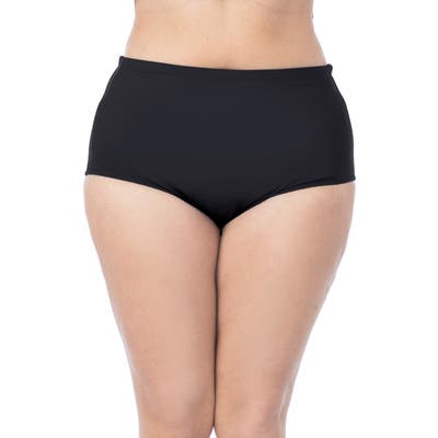 Plus Size La Blanca Island Goddess High Waist Bikini Bottoms, Black