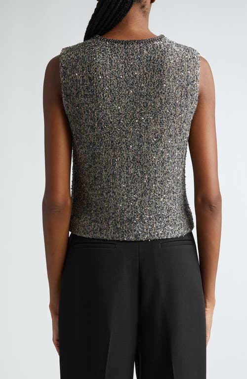 Shop St John St. John Collection Sequin Metallic Knit Sleeveless Sweater In Carbon/gold Multi