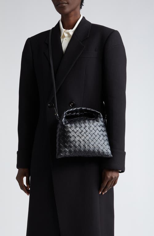 Shop Bottega Veneta Mini Hop Intrecciato Leather Hobo Bag In Black Brass/black