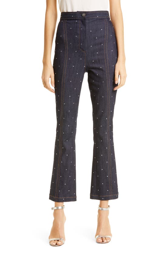 Shop Cinq À Sept Ora Rhinestone Flare Crop Pants In Indigo