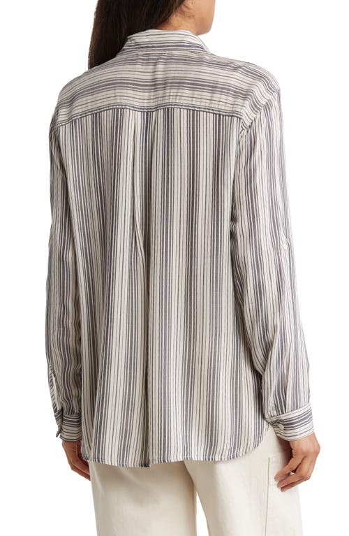 Shop Max Studio Stripe Long Sleeve Collared Blouse In Indigo/white Mlt Strp