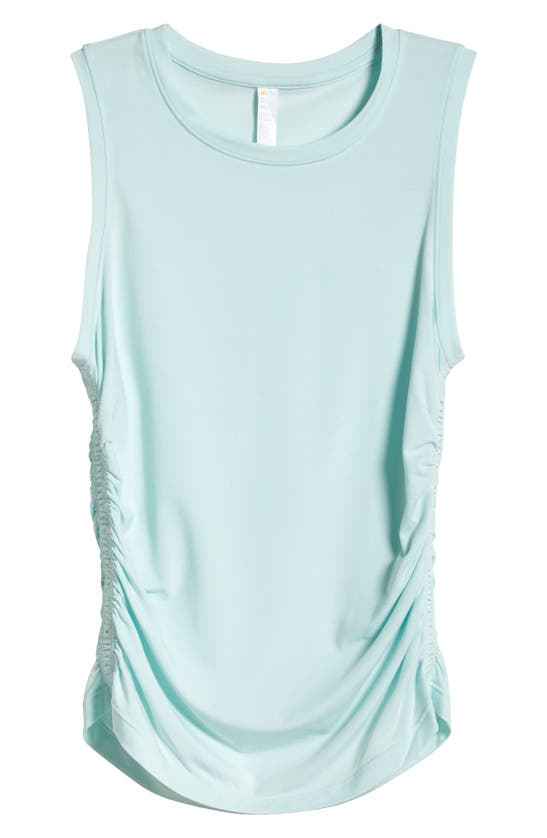 Shop Zella In The Zone Ruched Side Tank In Green Glimmer