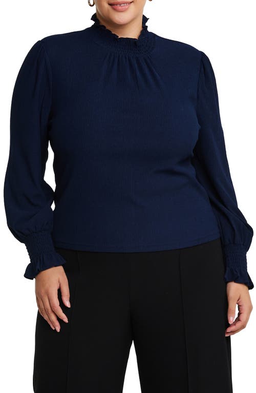 Shop Estelle Zinnia Shirred Long Sleeve Top In Navy