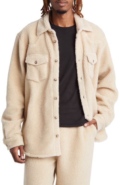 x Woolrich Western Faux Shearling Button-Up Shirt in Cream
