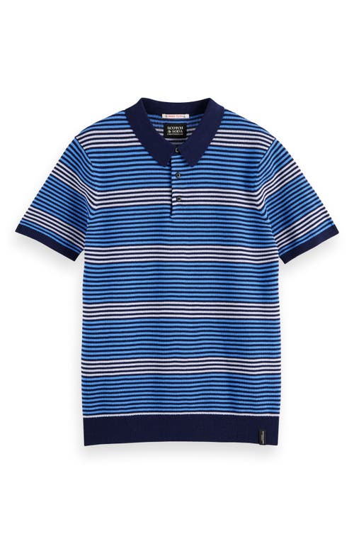 Shop Scotch & Soda Structured Stripe Cotton Knit Polo In Blue Multi Stripe