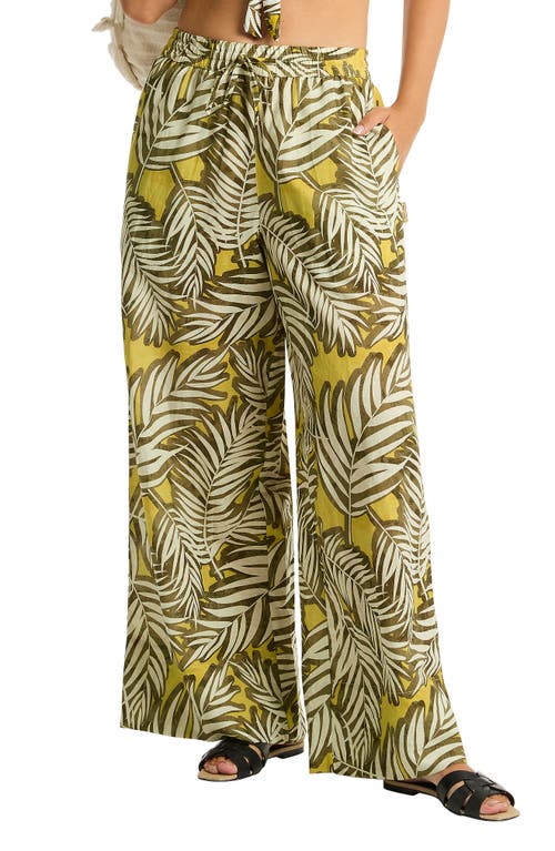 Palm House Linen & Cotton Cover-Up Palazzo Pants in Olive