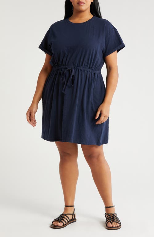 caslon(r) Drawstring Waist Organic Cotton T-Shirt Dress in Navy Blazer at Nordstrom, Size 4X