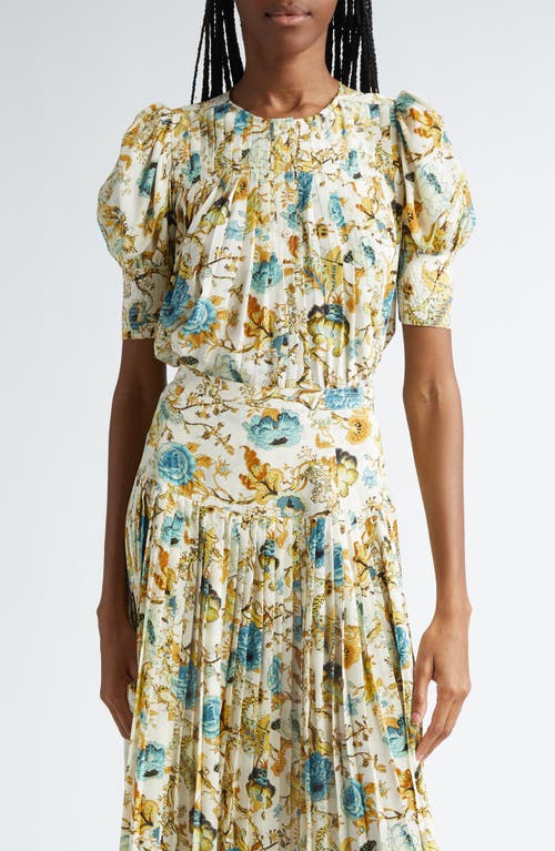 Ulla Johnson Marion Floral Pintuck Silk Trapeze Top at Nordstrom,