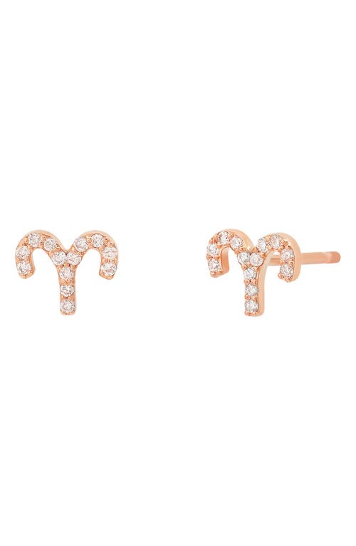 BYCHARI Zodiac Diamond Stud Earrings in 14K Rose Gold - Aries