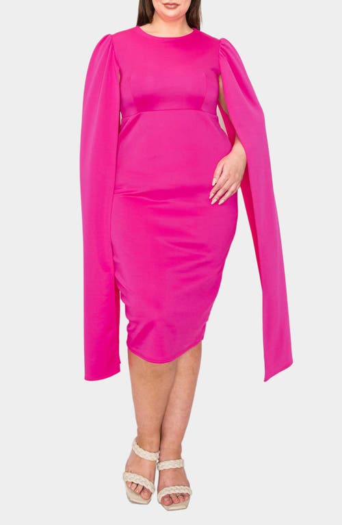 Shop L I V D Naomi Cape Sleeve Midi Dress In Neon Pink