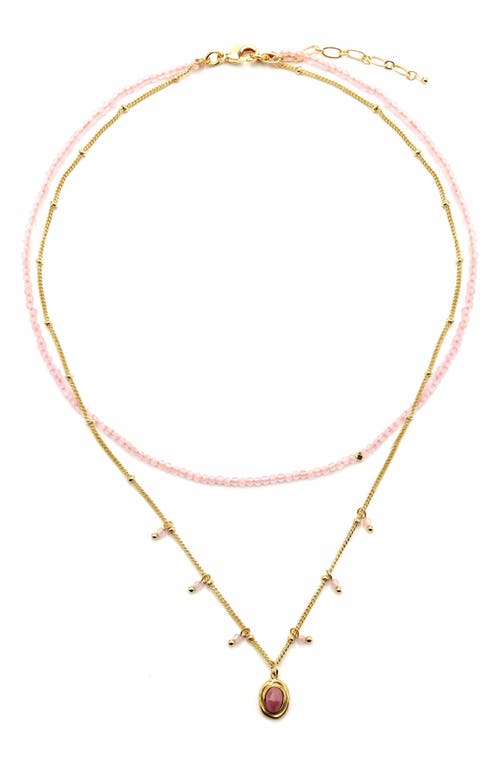 Enamel Pendant Layered Necklace in Pink