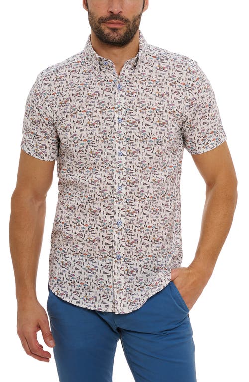 Robert Graham Beach Bound Print Short Sleeve Linen & Cotton Button-Up Shirt Multi at Nordstrom,