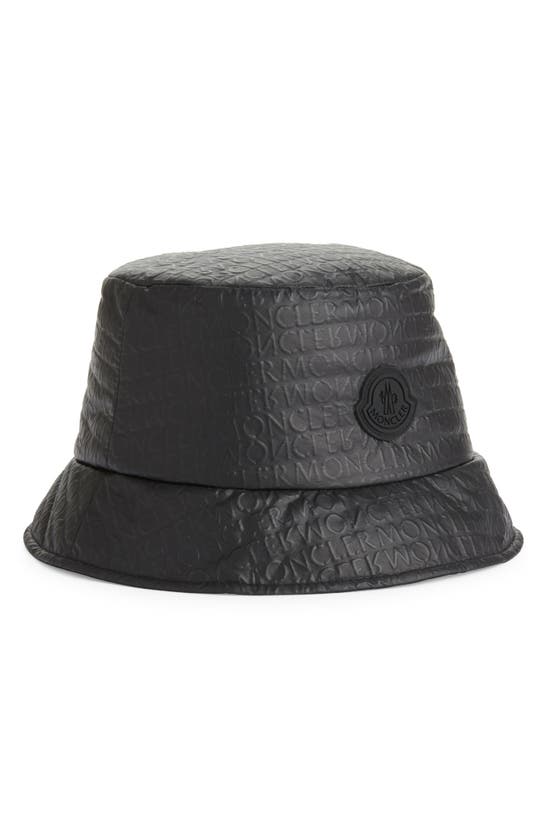 Shop Moncler Logo Embossed Nylon Bucket Hat In Black