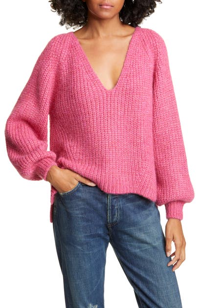 Click to view more detailed imagery on our partner's website Eleven Six Tess Colorblock Alpaca Blend Sweater In Fuchsia