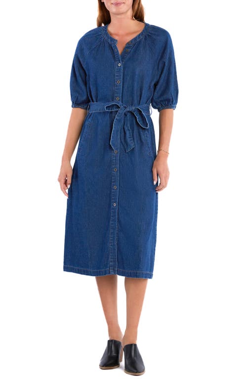 Shop Wash Lab Denim Sidney Belted Denim Midi Shirtdress In Golden Blue