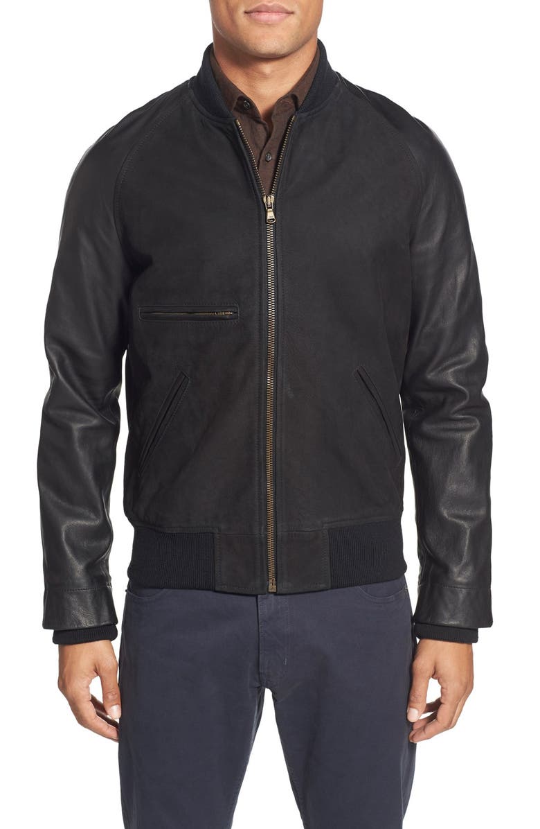 Billy Reid 'Finn' Suede Bomber with Leather Sleeves | Nordstrom