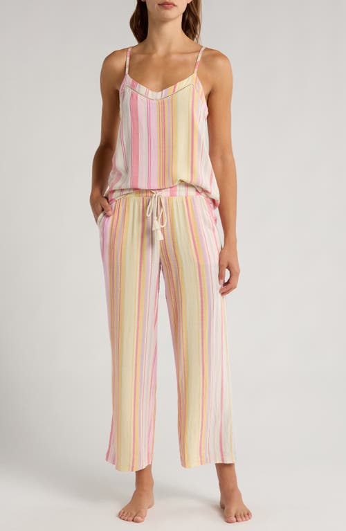 PJ Salvage Staycation Stripe Crop Pajamas Peach at Nordstrom,