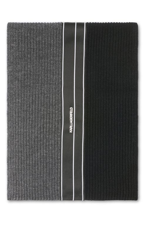 Karl Lagerfeld Paris Colorblock Stripe Wool Blend Scarf In Black/grey