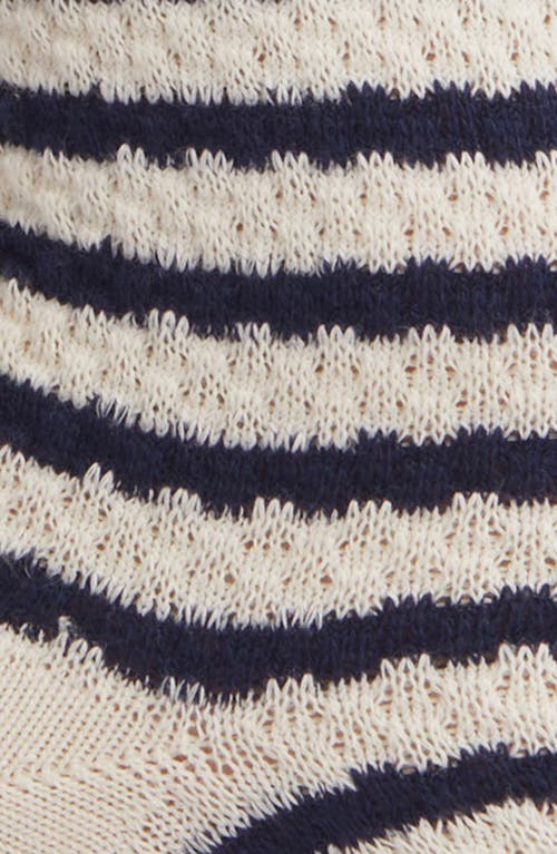 Shop Casa Clara Scallop Cuff Cotton Crew Socks In Navy Stripes