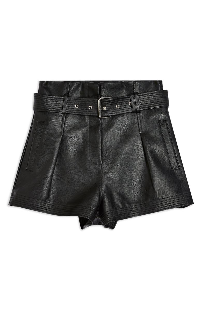 Topshop Belted Faux Leather Shorts, Alternate, color,