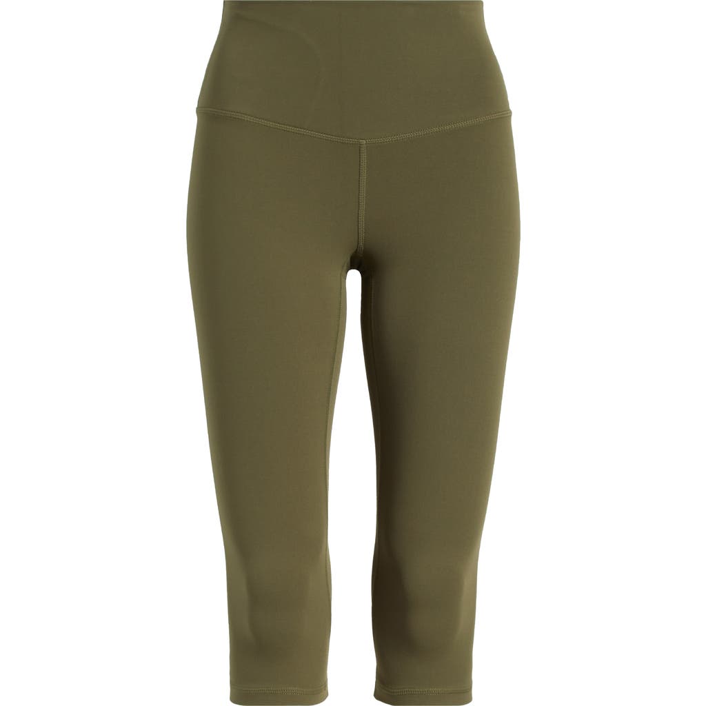 Zella Studio Luxe High Waist Capri Leggings In Olive Night