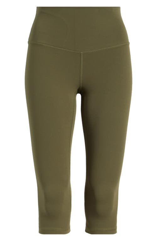 Shop Zella Studio Luxe High Waist Capri Leggings In Olive Night