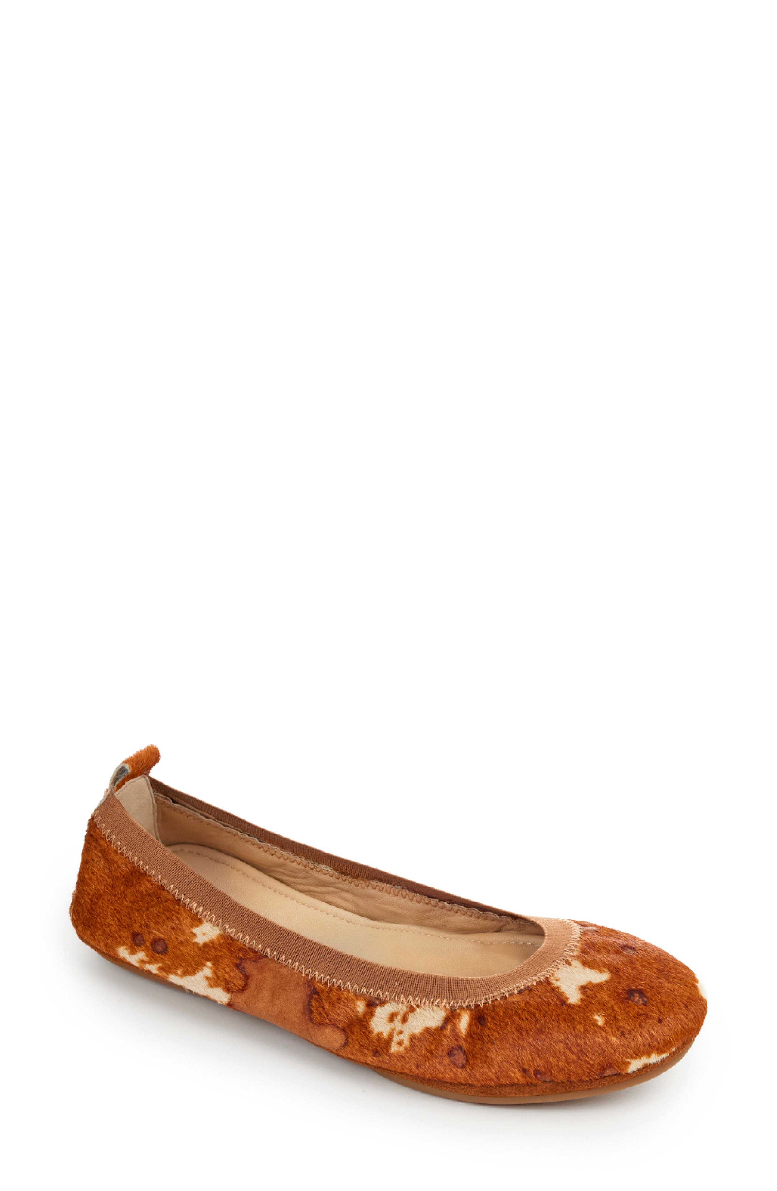 Yosi Samra Samara Genuine Calf Hair Foldable Ballet Flat in Whiskey Calf Hair 