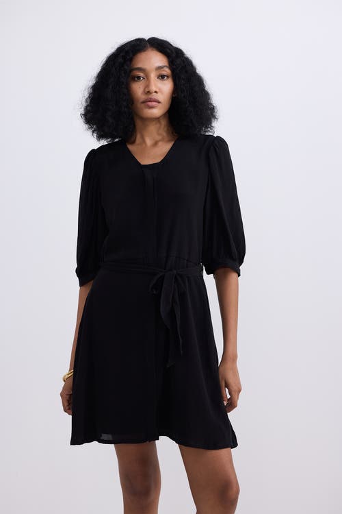 Reistor Short Black Dress With A Waist-tie In Black