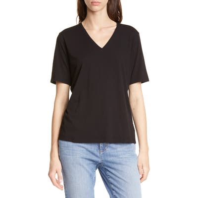 Petite Eileen Fisher V-Neck Organic Cotton Tee, Black