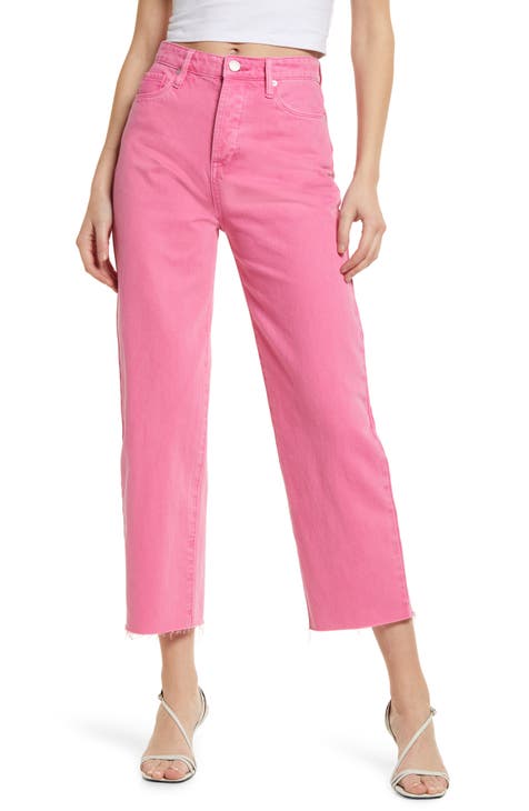Pink Denim Jeans High Rise Wide Leg
