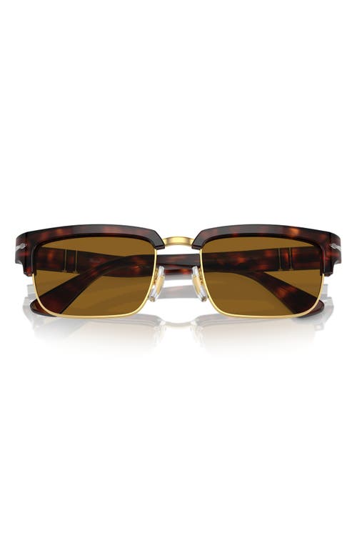 Persol 54mm Rectangular Sunglasses In Dark Havana/brown