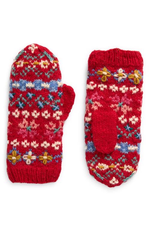 FRENCH KNOT River Hand Knit Wool Mittens in Red 