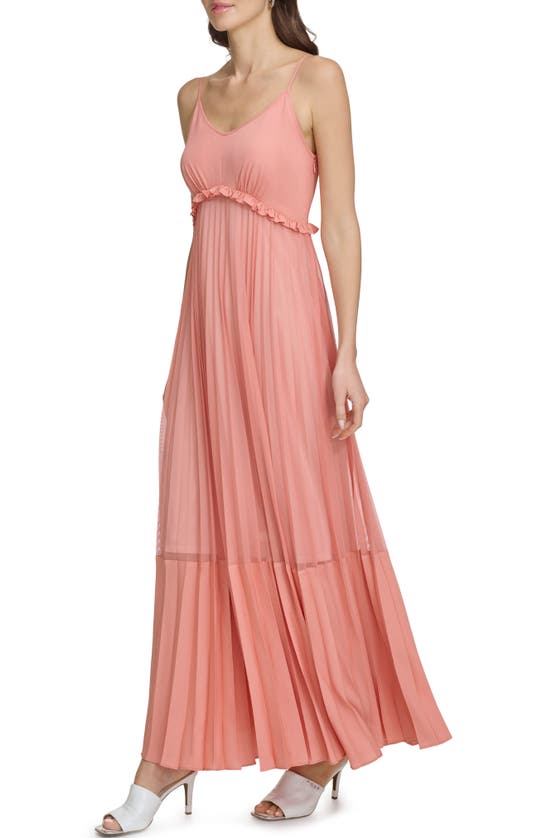 Shop Dkny Sleeveless Pleated Maxi Dress In Summer Rouge