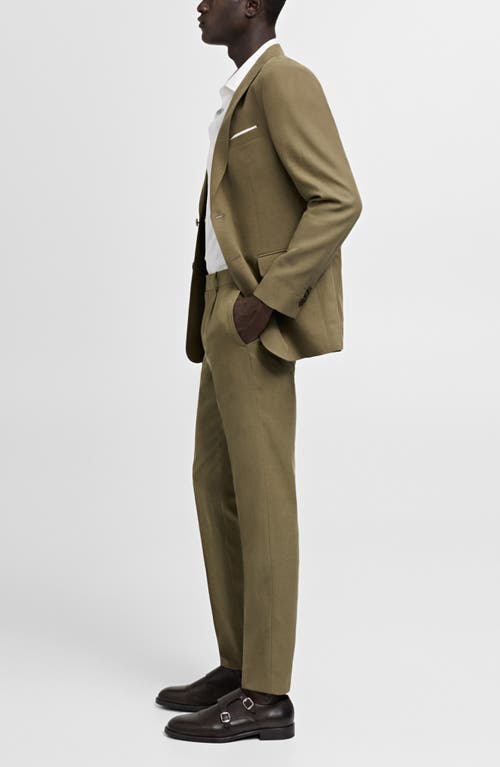 Shop Mango Slim Fit Pleated Suit Pants In Khaki Green