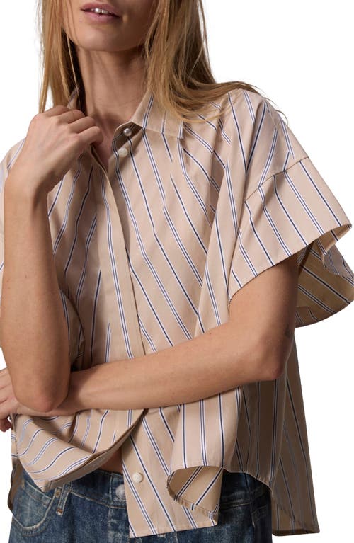 Shop Rag & Bone Martha Stripe Short Sleeve Cotton Poplin Button-up Shirt In Khaki Stripe