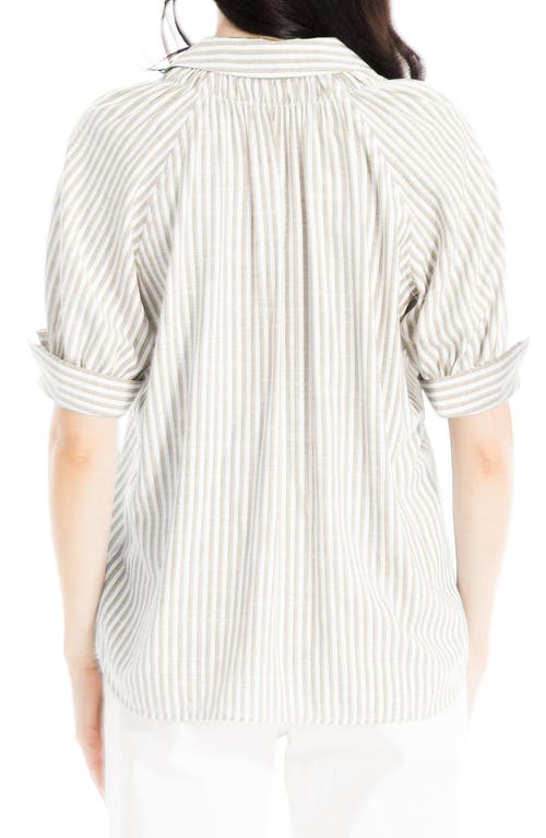 Shop Max Studio Stripe Short Sleeve Blouse In Taupe/black Framed Stripe