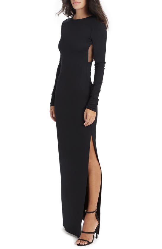 Shop Marcella Roxanne Long Sleeve Ponte Gown In Black