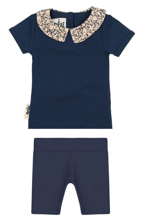 Maniere Babies' Floral Collar T-shirt & Shorts Set In Medium Blue