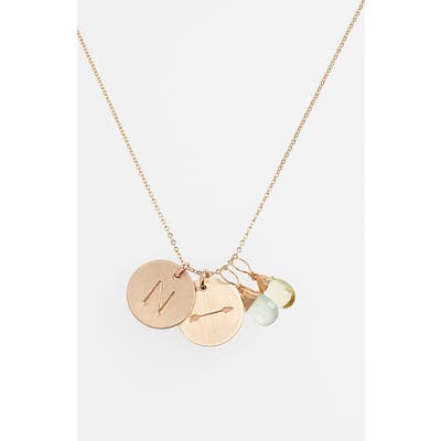 Nashelle Aqua Chalcedony, Lemon Quartz, Initial & Arrow 14K-Gold Fill Disc Necklace