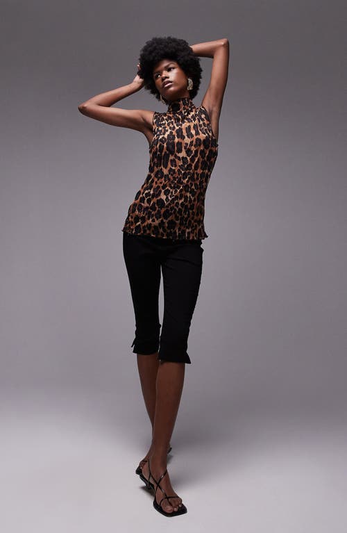 Topshop Sheer Crinkle Leopard Print Tank Top In Brown In Brown
