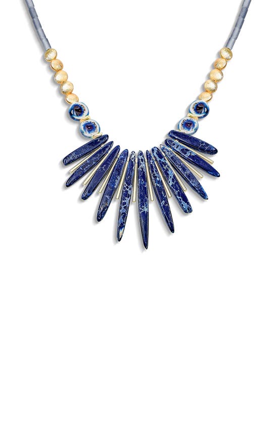 Bling Jewelry Stone Sunray Bib Necklace In Blue