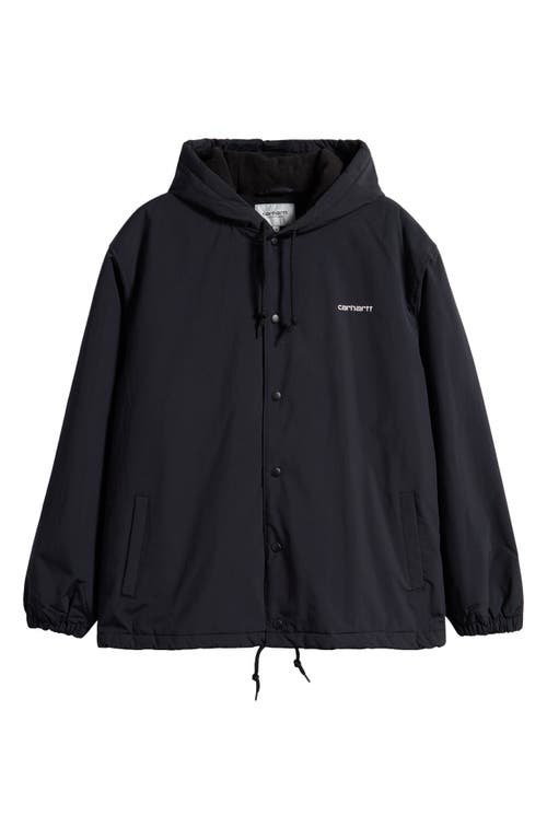 Carhartt Work In Progress Hooded Water Repellent Nylon Snap-up Coach's Jacket In Black/white