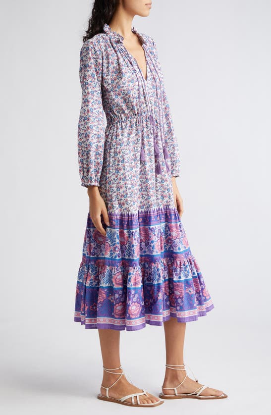 Shop Mille Astrid Floral Long Sleeve Cotton Dress In Bluebell