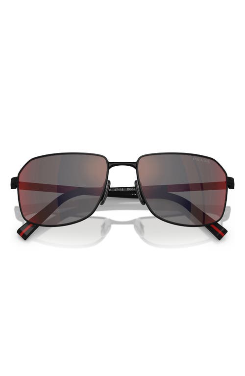 Prada Linea Rossa 57mm Rectangular Sunglasses In Rubber Black