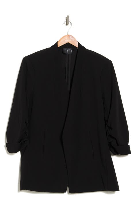 Scrunched Sleeve Open Front Blazer (Plus Size)