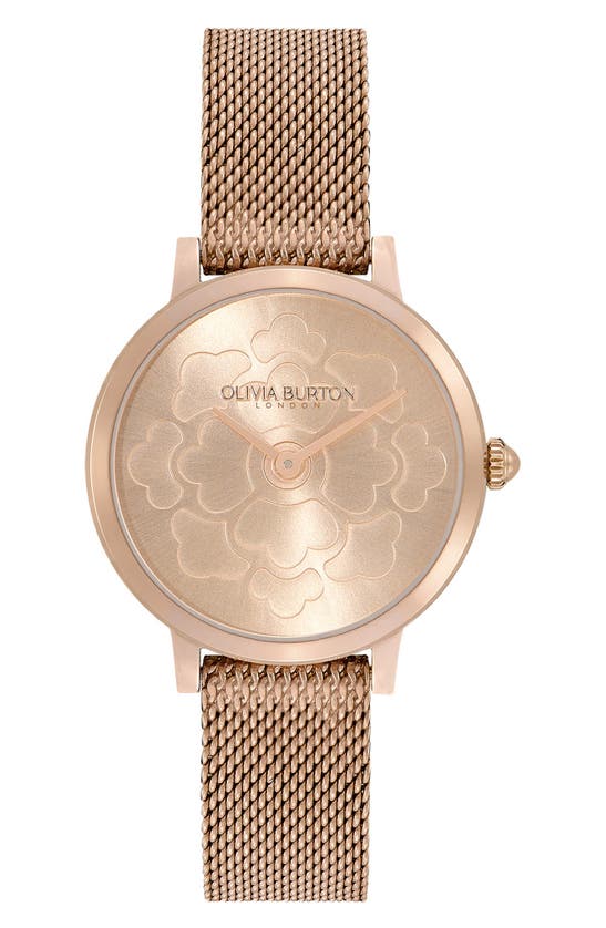 Olivia Burton Signature Floral Mesh Strap Watch, 28mm In Rose Gold