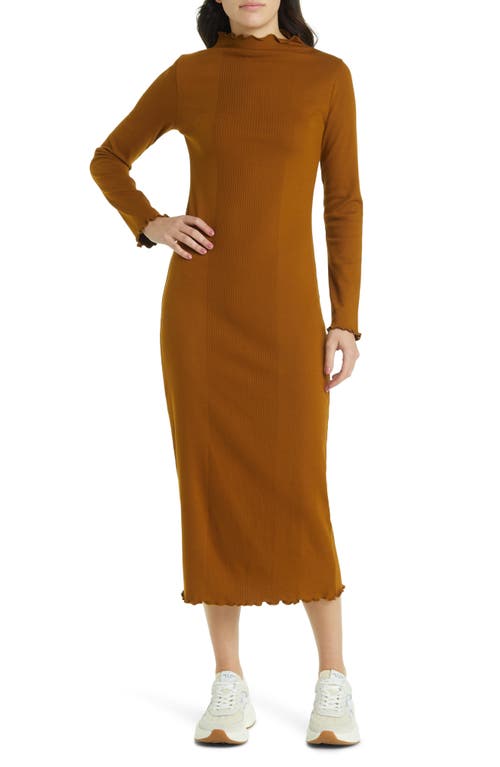 Treasure & Bond Placed Rib Mock Neck Long Sleeve Midi Dress at Nordstrom,