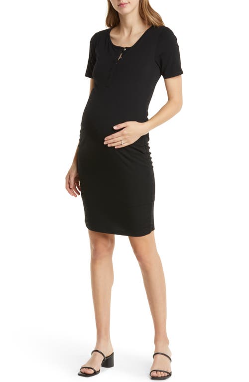 Snap Front Body-Con Maternity Dress in Black