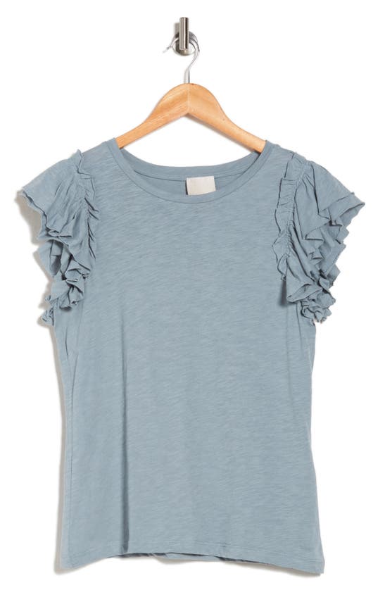 Industry Republic Clothing Double Flutter Sleeve Cotton Top In Dusty Blue